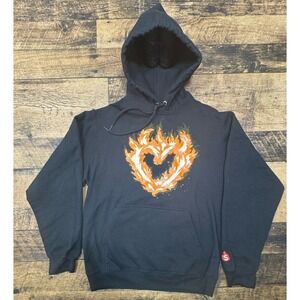 Sapnap Flame Heart‎ Graphic Black Hoodie Size SMALL EUC
